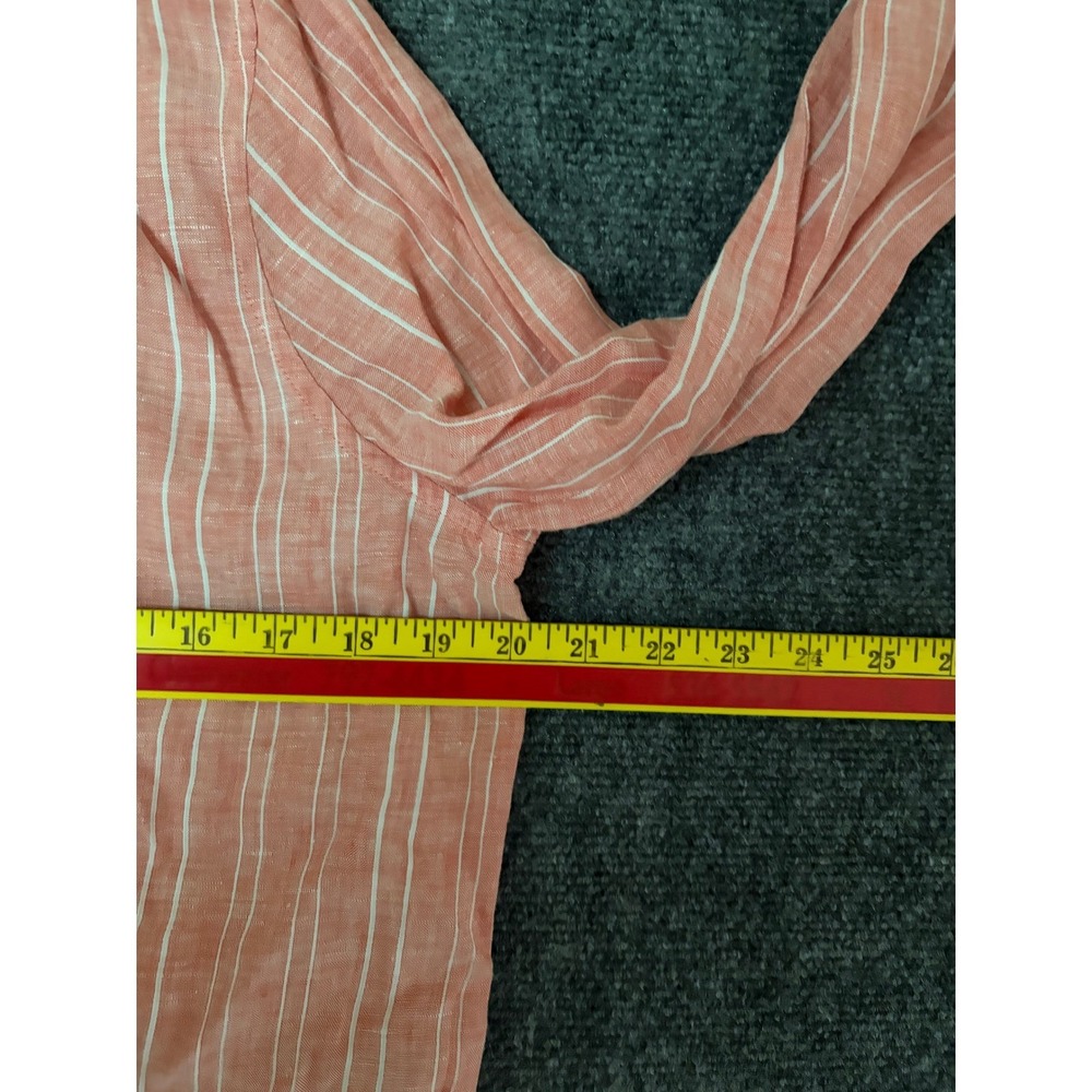 Chicos No Iron Linen Shirt Coral Pink White Striped Button Down Long Sleeve Sz 1 - Picture 6 of 9